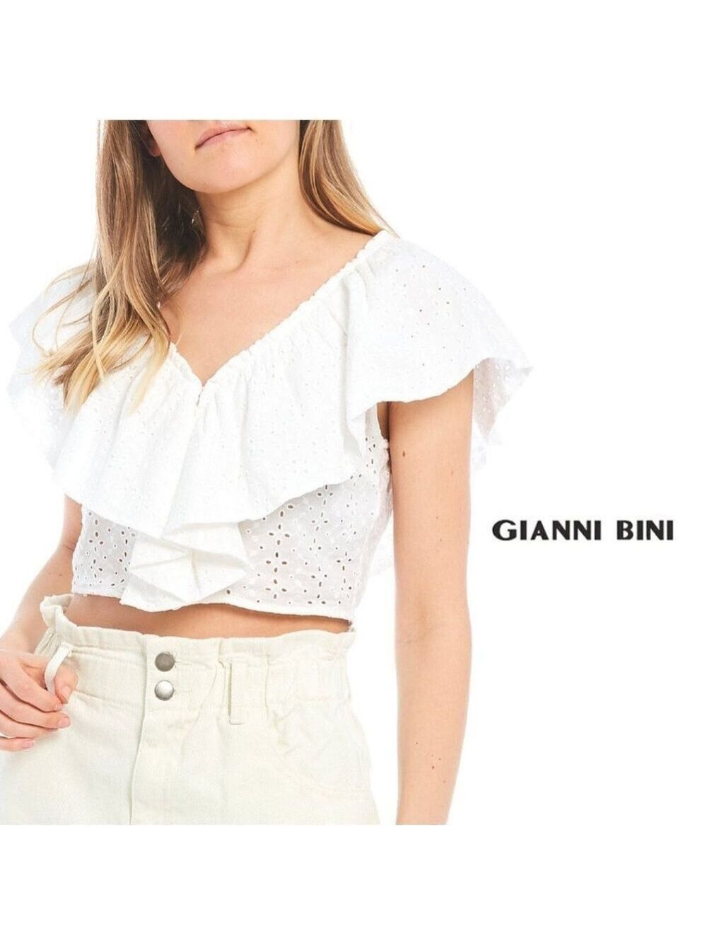 NWT $49 GB Woven Corset Eyelet Top - Size Small